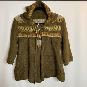 Free People Hooded Knit Sweater Single Button Cape Wool Angora Womens Small